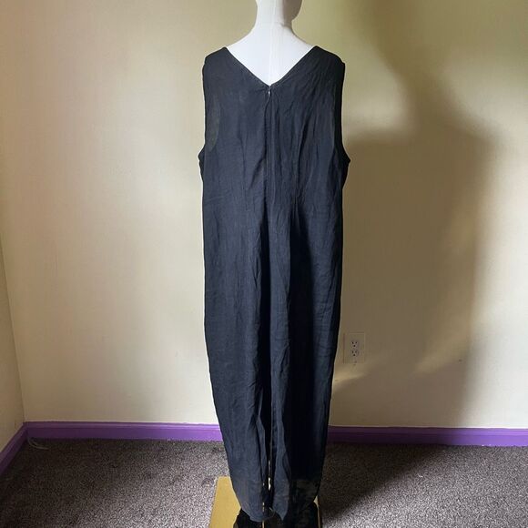 Vintage Mosato Linen Maxi Dress 3X Black Gold Embroidered Abstract Woman Art - Picture 4 of 9